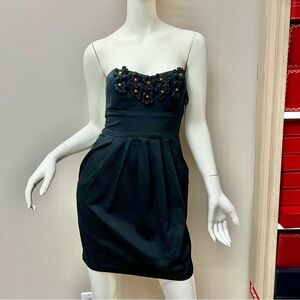 B. Smart Black Cotton Mini Dress with Rivets Size S Two Pockets